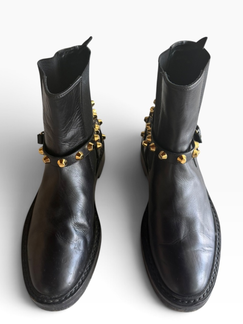 Balenciaga Studded Chelsea Boots Black & Gold Size 37